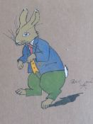 CECIL CHARLES WINDSOR ALDIN (1870-1935). An illustration study of a rabbit wearing clothes, signed