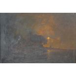 MANNER OF AERT VAN DER NEER (19TH CENTURY). A moonlit river estuary, oil on canvas, gilt framed,
