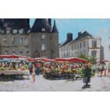 HARVEY (XIX-XX). A busy town market scene at Pontivy (Napoleonville) France, signed lower left.