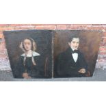CONTINENTAL SCHOOL (XIX). A pair of portraits of a lady and gentleman, half-length, oil on canvas,