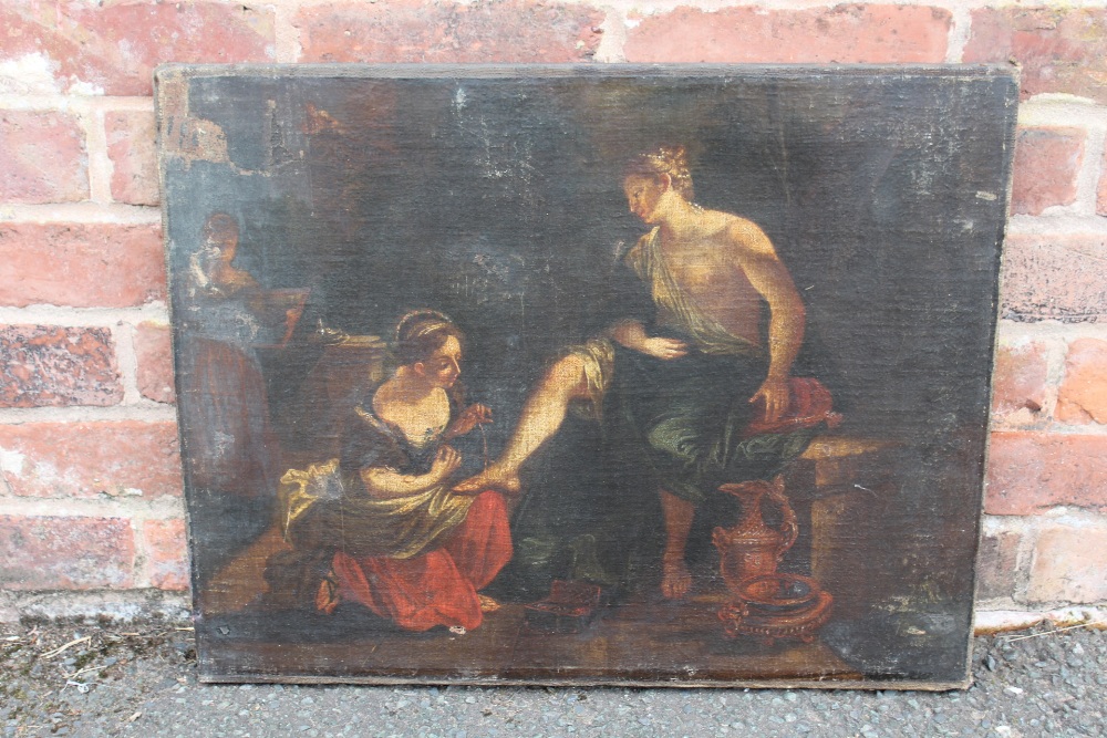 ITALIAN SCHOOL (17TH CENTURY). A lady tending to a gentleman's foot, oil on canvas, unframed, 48.5 x - Image 2 of 5