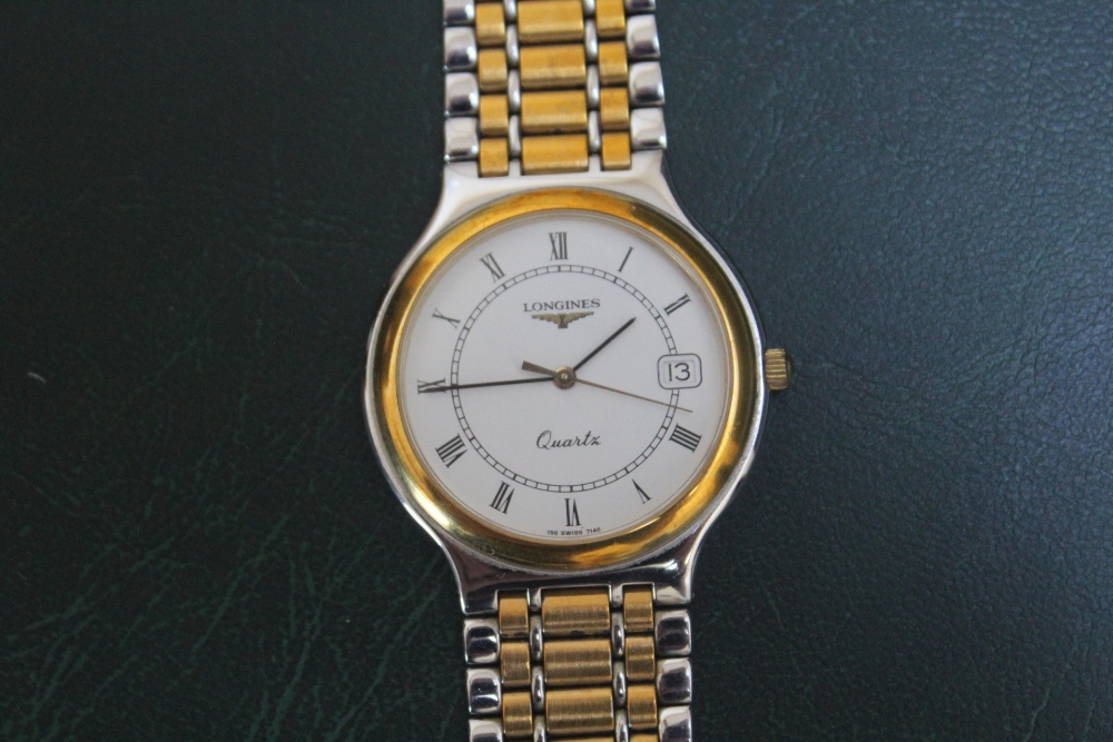 LONGINES - A BICOLOUR DATE WRIST WATCH, with box, papers, guarantee etc, Dia 3.5 cmCondition - Image 3 of 3