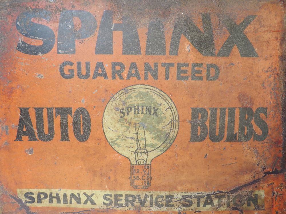 A VINTAGE 20TH CENTURY ENAMELLED METAL DOUBLE SIDED SIGN FOR SPHINX AUTO BULBS ETC. A/F, together - Image 4 of 6