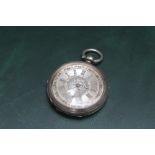 A CONTINENTAL .935 SILVER MANUAL WIND POCKET WATCH, with silver and gilt dial, Dia 5 cm Condition