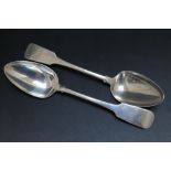 A PAIR OF IRISH HALLMARKED SILVER RAT TAIL TABLE SPOONS BY MATTHEW WEST - DUBLIN 1813, approx weight