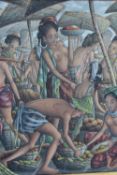 WY TOLIDJINA - EASTERN SCHOOL, study of typical Balinese figures in a market setting, signed lower
