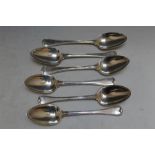 A MATCHED SET OF SIX HALLMARKED SILVER TABLESPOONS, to include George Adams examples dated London