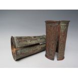 A PAIR OF IGBO TRIBAL COPPER ARMLETS, with incised decorative embellishment, tallest H 16.5