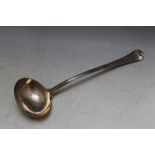 A HALLMARKED SILVER SOUP LADLE - LONDON 1836, makers mark indistinct, approx weight 295g, L 33.5 cm