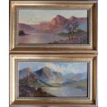 JOEL OWEN (1892-1931). A pair of mountainous wooded lake scenes, one signed and dated 1929 lower