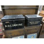 TWO TIN DEED BOXES NAMED TO 'A.D.C. SWAYNE' AND 'MRS E.D. CRANE'S SETTLEMENT' (2)