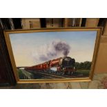 A QUANTITY OF ASSORTED PICTURES AND PRINTS TO INCLUDE A STEAM LOCO ON BOARD, OAK FRAME ETC (17)