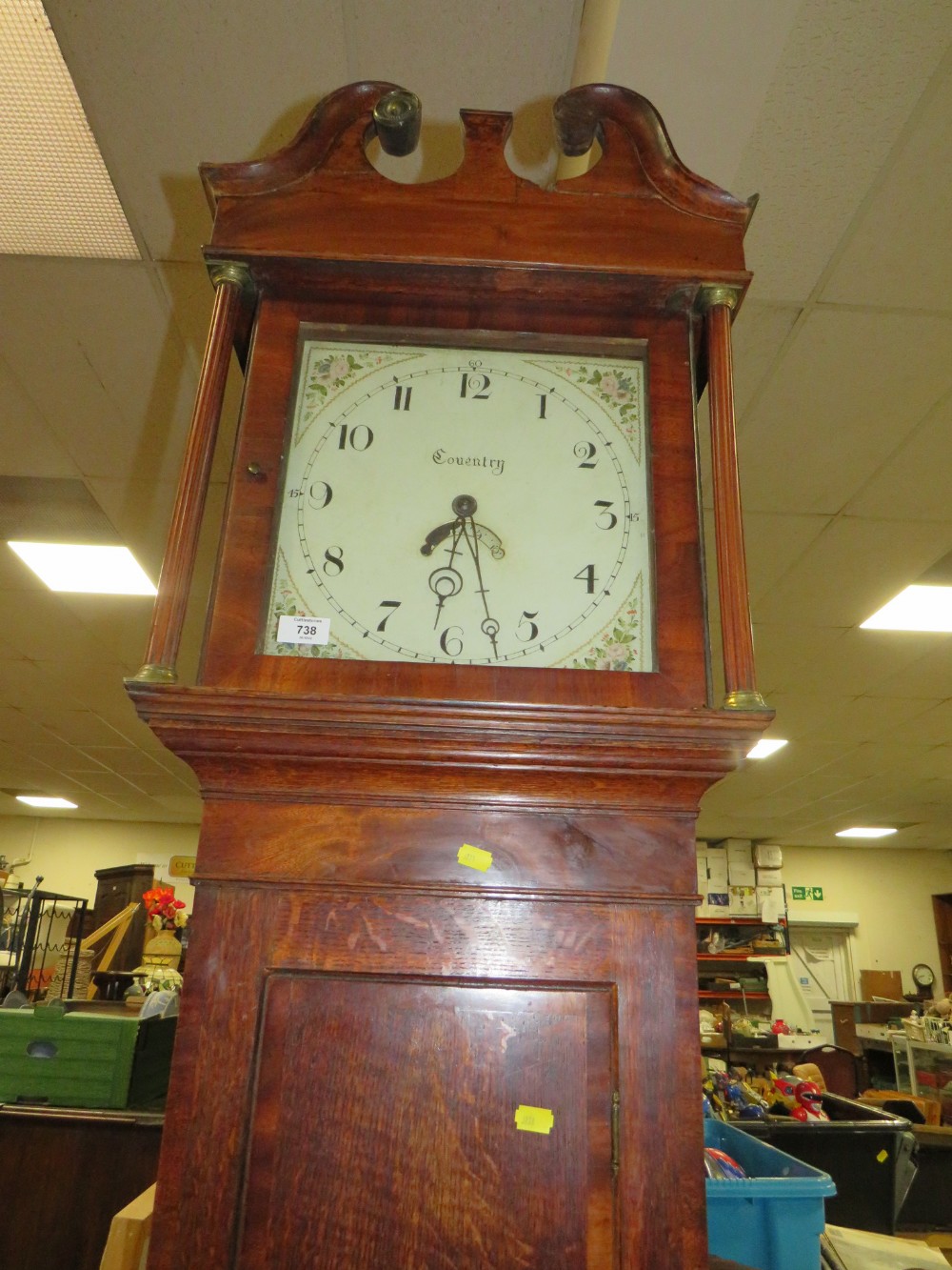 AN ANTIQUE OAK 30 HR GRANDFATHER CLOCK - COVENTRY - SINGLE WEIGHT AND DAMAGED PENDULUM - Bild 3 aus 8