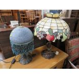 A LARGE MODERN TIFFANY STYLE TABLE LAMP AND ANOTHER SIMILAR (2)