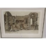 A FRAMED AND GLAZED SIGNED VALERIE THORNTON '73 ARTIST'S PROOF ENTITLED 'LEISTON'