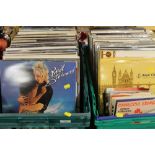 TWO TRAYS OF LP RECORDS AND 7" SINGLES TO INCLUDE ROD STEWART, SIMPLY RED, ELLA FITZGERALD, THE DAVE