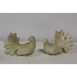 TWO ALABASTER STYLE MODELS OF SEATED DOVES