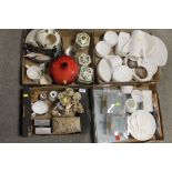 FOUR TRAYS OF CERAMICS, CHINA AND DINING ACCESSORIES TO INCLUDE TUSCAN CHINA, GLASS COASTER SETS,