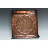 AN NEWLYN SQUARE COPPER TRAY DEPICTING ADAM AND EVE IN THE GARDEN OF EDEN, stamped Newlyn to base of