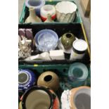 THREE TRAYS OF CERAMICS ETC TO INCLUDE WEDGWOOD IMPERIAL BOWL, PLANTERS, ETC