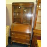 AN OAK GLAZED BUREAU BOOKCASE W-87 CM