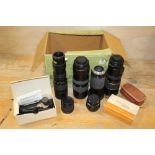 A BOX OF VINTAGE CAMERA LENSES ETC A/F