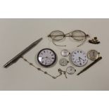 A QUANTITY OF COLLECTABLES, WATCH, SPECTACLES, PENCIL ETC.