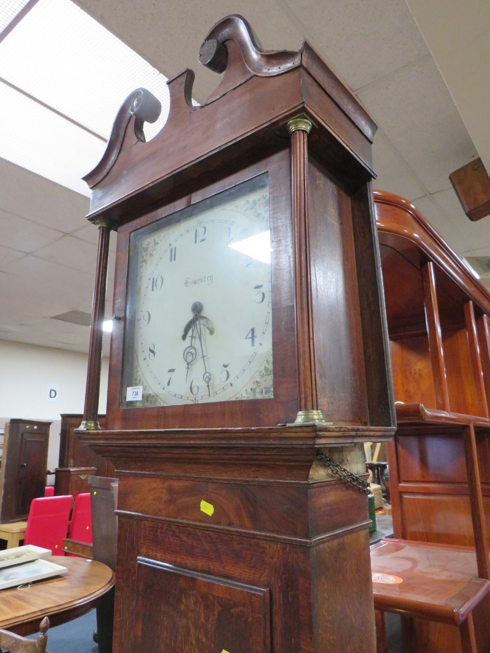 AN ANTIQUE OAK 30 HR GRANDFATHER CLOCK - COVENTRY - SINGLE WEIGHT AND DAMAGED PENDULUM - Bild 4 aus 8