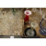 TWO TRAYS OF VINTAGE GLASSWARE TO INCLUDE VINTAGE DRINKING GLASSES