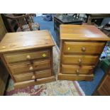 TWO HONEY PINE BEDSIDE CHESTS, A MAHOGANY PLANT STAND AND A VASE WITH STAND (4)