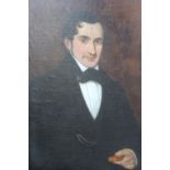 CONTINENTAL SCHOOL (XIX). A portrait of a gentleman, half-length, oil on canvas, unframed, 75.5 x 62