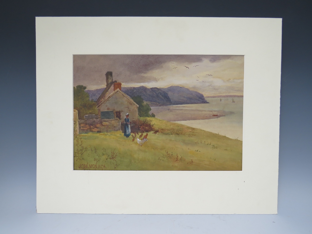 JOHN CUTHBERT SALMON (1844-1917). Coastal landscape with cottage, figure and poultry, signed lower - Image 2 of 4
