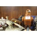 A BESWICK SHIRE MARE FIGURE TOGETHER WITH A EAGLE WHISKEY DECANTER AND A FIGURE OF A PHEASANT ON A