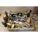 A BOX OF COLLECTABLES TO INC PEWTER AND ORIENTAL FIGURES ETC