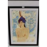 A FRAMED AND GLAZED ACRYLIC OF A NUDE ENTITLED 'WOMAN IN A TURBAN' BY PHILLIP H DOBSON INITIALLED
