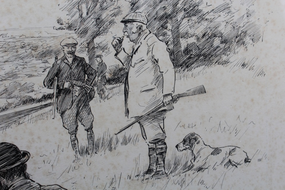 GEORGE DENHOLM ARMOUR (1864-1949). Huntsmen and hound in a wooded landscape, signed lower right, pen - Image 3 of 6