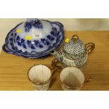 A SELECTION OF SOUTH AFRICAN 'LINDA HOJEM' TEAWARE TOGETHER WITH A LARGE BLUE AND WHITE TUREEN