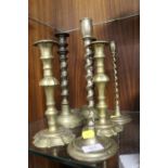 THREE PAIRS OF BRASS CANDLESTICKS