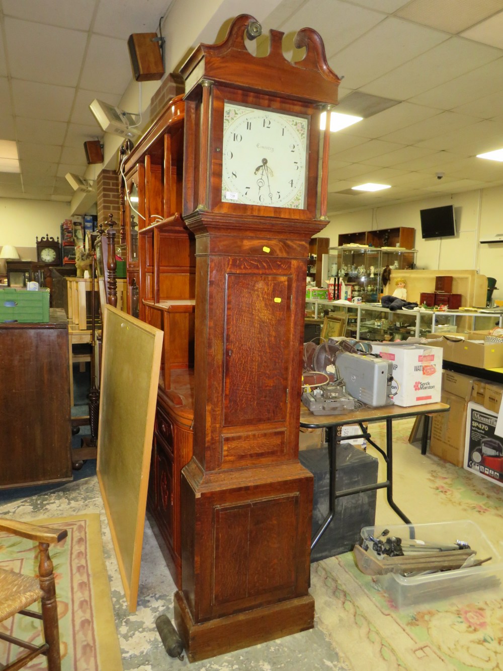 AN ANTIQUE OAK 30 HR GRANDFATHER CLOCK - COVENTRY - SINGLE WEIGHT AND DAMAGED PENDULUM - Bild 2 aus 8