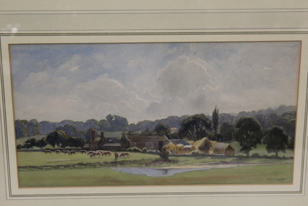 A FRAMED AND GLAZED WATERCOLOUR OF A RURAL SCENE SIGNED LOWER RIGHT F.S.ROBINSON 1918 - Image 2 of 2