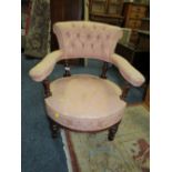 AN EDWARDIAN MAHOGANY UPHOLSTERED BEDROOM CHAIR