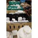 A LARGE QUANTITY OF ASSORTED PATTERN WEDGWOOD TEA AND DINNERWARE ETC. CONTAINED IN SEVEN TRAYS
