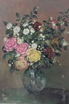 HENRY A. WOOLFE (XX). A still life study of flowers in a vase, singed upper left, oil on canvas laid