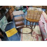 A MODERN FOUR TIER WOT-NOT, OCTAGONAL TABLE, MIRROR, STOOL AND BASKET (5)