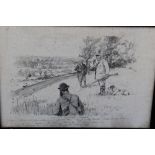 GEORGE DENHOLM ARMOUR (1864-1949). Huntsmen and hound in a wooded landscape, signed lower right, pen