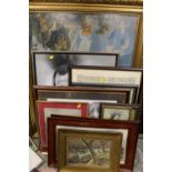 A LARGE QUANTITY OF PICTURES AND PRINTS ETC to include a Victorian oil, Venetian watercolour,