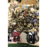 A COLLECTION OF PERFUME BOTTLES AND MINIATURE LIDDED JARS ETC