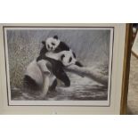 A FRAMED AND GLAZED SIGNED LIMITED EDITION JOEL KIRK PRINT OF PANDAS NO. 74/500