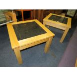 A PAIR OF MODERN LAMP TABLES WITH BLACK MARBLE INSERTS AND COFFEE TABLE