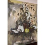 TWO LARGE MODERNIST OIL ON CANVAS LARGEST 150 X 119 CM STILL LIFE